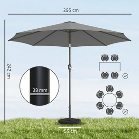 Outsunny Umbrelă 3x3 m cu Bază, Sac de Nisip, Manivelă, Gri Închis | Aosom Romania