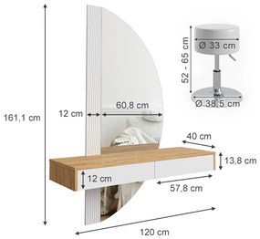 SEM236 - Set Masa toaleta, 120 cm, cosmetica machiaj, oglinda LED, masuta vanity cu sau fara scaun - Alb-Maro