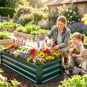 Outsunny Pat de Gradina Galvanizat Inaltat pentru Cultivare Legume Flori Plante Aromatice Cutie de Plantare Metalica Verde 120x90x30cm | Aosom Romania