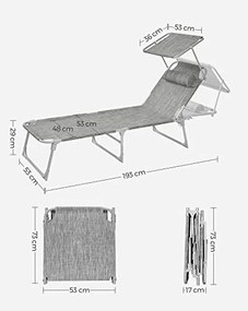 Sezlong rabatabil gri deschis DESCANSO cu parasolar