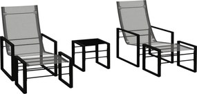 Outsunny Salon de grădină 5 piese 2 locuri cu 2 fotolii, 2 scaune pentru picioare și 1 masă, metal negru, șezut material mesh gri | Aosom Romania