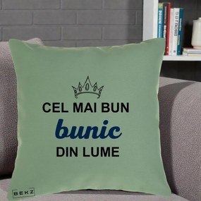 Cadou pentru Bunic - Perna Personalizata Cel Mai Bun Bunic Din Lume Coroana Albastra, 40x40 cm, Verde, Husa Detasabila, Perna Inclusa, BEKZ®