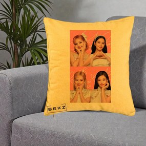 Perna Personalizata K-pop BLACKPINK Colaj Roz, 40x40 cm, Galben, Husa Detasabila, Perna Inclusa, BEKZ®