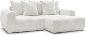 Colțar alb extensibil/cu spațiu de depozitare cu tapițerie din țesătură bouclé (cu colț pe partea dreaptă/cu șezlong) Roxelane – Bobochic Paris