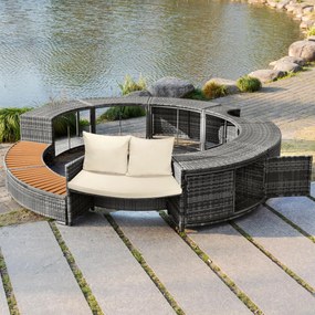 Set de lounge pentru grădină cu canapea rotundă, picioare ajustabile, include perne, pentru jacuzzi și piscină, Gri