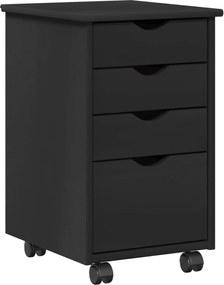 vidaXL Cabinet mobil cu roata Negru 34 x 39 x 56 cm Lemn masiv de pin