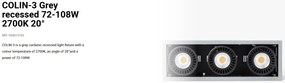 Spot LED incastrabil COLIN-3 Grey recessed 72-108W 2700K 20°
