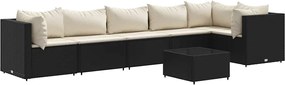 vidaXL Set mobilier de grădină cu perne, 7 piese, negru, poliratan