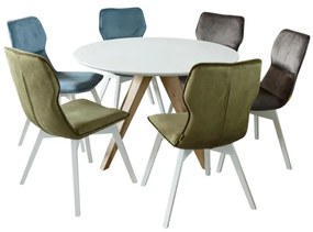 Set Masa Rotunda Cu 6 Scaune Demi New, Alb Si Natur
