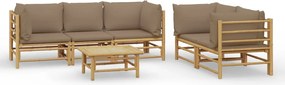 vidaXL Set mobilier de grădină cu perne gri taupe, 6 piese, bambus
