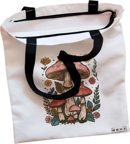 Sacosa de Panza pentru Cumparaturi, Geanta Tote, Colorful Mushrooms 2, Cu fermoar, 38x34.5 cm, Alba, BEKZ®