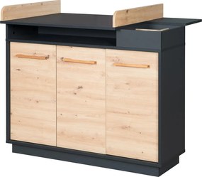 Comodă de copii gri antracit/în culoare naturală joasă cu aspect de lemn de stejar cu masă de schimbat 118x103 cm Lenn – Roba