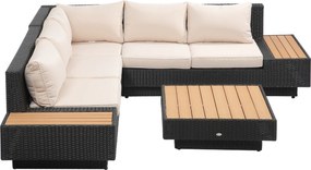 Outsunny Set Salon de Gradina 4 Piese din Ratan, Canapea de Exterior Coltar cu Perne, Masute Laterale si Masa de Cafea, Negru | AOSOM RO