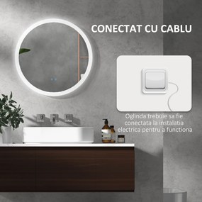 kleankin Oglindă de Baie cu Lumină LED Reglabilă, Întrerupător Tactil, și Funcție de Memorie, Ø60x3 cm, Transparent | Aosom Romania