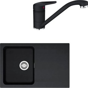 Set chiuveta bucatarie compozit Franke Orion 1 cuva cu picurator 78x50 cm tectonite finisaj negru mat si baterie Novara Plus