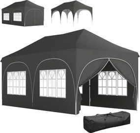 Outsunny Cort Pliabil 600x300 cm Pop-up cu 4 Laterale Detașabile Înălțime Reglabilă și Husă de Transport Gri închis | Aosom Romania