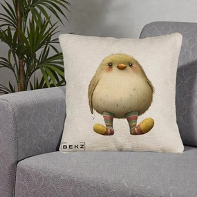 Perna Decorativa Pui Pufos cu Sosete Dungate, 40x40 cm, Bej Canapea, Husa Detasabila, Perna Inclusa, BEKZ®