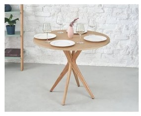 Masă de dining rotundă cu blat cu aspect de lemn de frasin ø 90 cm Jubi – Ragaba