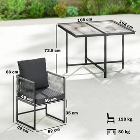 Outsunny Set mobilier grădină din polyrattan 5 piese, economisire de spațiu, set cu masă și 4 scaune, blat DPC, perne, gri | Aosom Romania