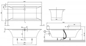 Cada dreptunghiulara, Villeroy&amp;Boch Squaro Edge 12, compozit Quaryl, 190x90cm, Alb Alpin, UBQ190SQE2DV-01