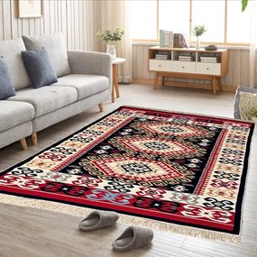 Covor Traditional Tesut cu 2 Fete, 200x300 cm, Model Kilim Etnic Multicolor