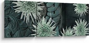 Tablou - Flori verzi (cu ceas) (90x30 cm)