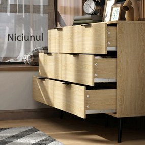 HOMCOM Comodă cu 6 Sertare, Unitate de Depozitare pentru Dormitor, Living, 110x40x75 cm, Lemn Natural | Aosom Romania