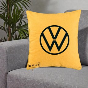 Perna Personalizata cu emblema Volkswagen, 40x40 cm, Galben, Husa Detasabila, Perna Inclusa, BEKZ®