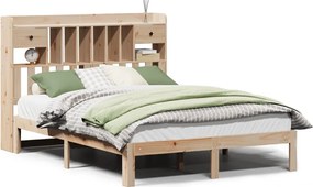 vidaXL Pat cu bibliotecă fără saltea, 140x190 cm, lemn masiv de pin