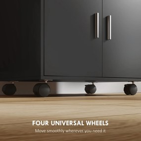 HOMCOM Dulap pentru Cuptorul cu Microunde cu Roți, Bufet de Bucătărie cu Sertar, Blat pentru Aparate, Dulap cu 2 Uși, Raft Retractabil și Raft Deschis, Cărucior de Bucătărie pentru Sufragerie, 59x40x92cm, Negru | Aosom Romania