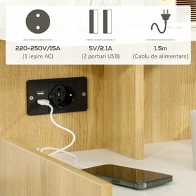 HOMCOM Noptieră Modernă cu Prize USB și Sertar, 40x40x60cm, Lemn Natural | Aosom Romania