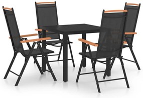 vidaXL Set mobilier de exterior, 5 piese, negru, aluminiu