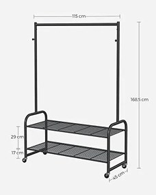 Suport mobil pentru haine cu 2 rafturi, metal, negru, Songmics