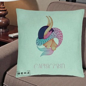 Perna Personalizata Zodiac Capricorn Cowgirl, 40x40 cm, Verde Menta, Husa Detasabila, Perna Inclusa, BEKZ®