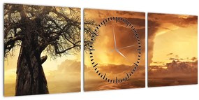 Tablou cu norii portocalii (cu ceas) (90x30 cm)