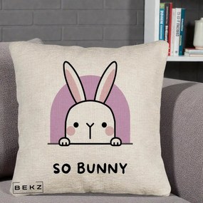 Perna Decorativa So Bunny Kawaii, 40x40 cm, Bej Canapea, Husa Detasabila, Perna Inclusa, BEKZ®