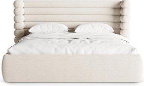 Pat matrimonial bej tapițat cu spațiu de depozitare cu somieră 160x200 cm Mount – Micadoni