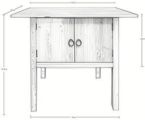 Dulap din lemn masiv reciclat, cu 2 uși, natur, H110 cm, aspect vintage