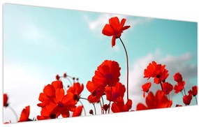 Tablou - Câmp cu flori roșu deschis (120x50 cm)
