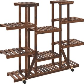 vidaXL Suport pentru flori cu roți, 110x25x115 cm, lemn masiv de brad