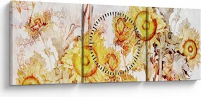 Tablou - Floarea-soarelui,pictură (cu ceas) (90x30 cm)