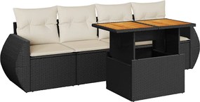 vidaXL Set mobilier de grădină cu perne, 5 piese, negru, poliratan