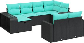 vidaXL Set canapele de grădină cu perne, 10 piese, negru, poliratan
