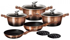 Set oale si tigai marmorate (10 piese) din aluminiu forjat Rose Gold (Cupru) Noir Metalic Line Berlinger Haus BH 1899N