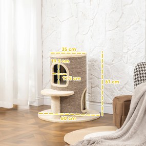 PawHut Butoi pentru pisici, copac zgârietor cu 2 niveluri, platformă de salt, punct de observație, covoraș de zgâriat, pentru odihnă și joacă, bej | Aosom Romania