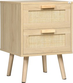 HOMCOM  Noptiera pentru Dormitor cu 2 Sertare, Masuta de cafea in Stil Boho Elegante, 40x40x56cm, Culoare Lemn Natur | Aosom Romania