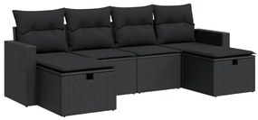 3325421 vidaXL Set mobilier de grădină cu perne, 6 piese, negru, poliratan