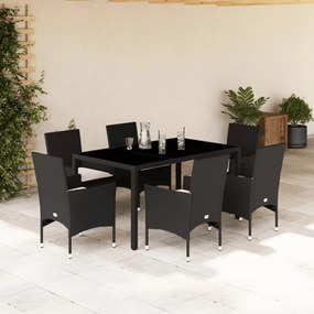 vidaXL Set mobilier de grădină cu perne 7 piese negru poliratan&amp;sticlă