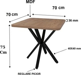 Masa bucatarie patrat  din mdf texturata,culoare nuc, Homs 70 x 70X75