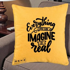Perna Decorativa Everything You Can Imagine Is Real, 40x40 cm, Galben, Husa Detasabila, Perna Inclusa, BEKZ®